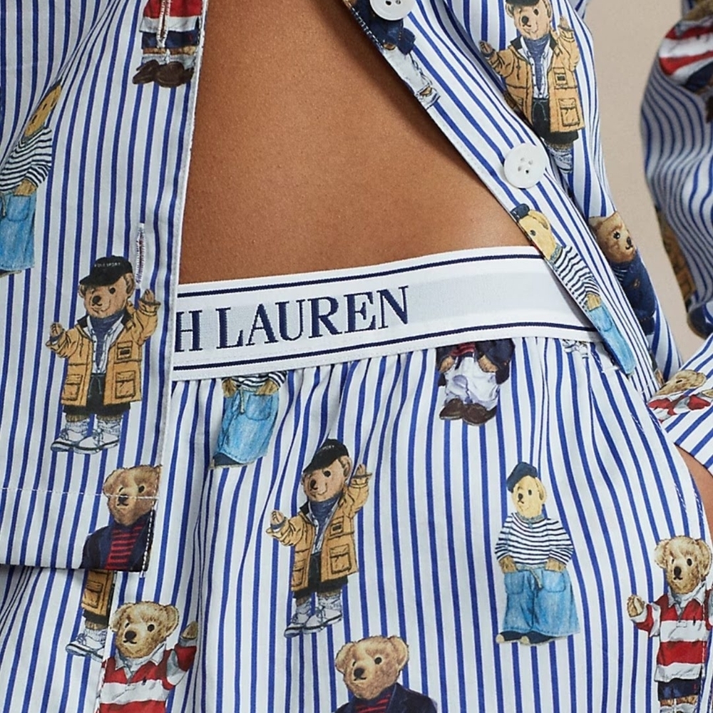 Ralph Lauren Blue Striped Bear Print Pajama Set